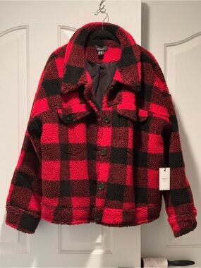 Forever 21 Plus Size Red and Black Buffalo Plaid Sherpa Jacket